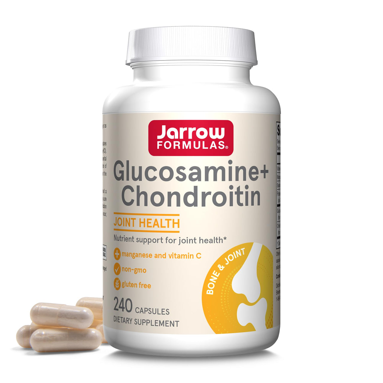 Jarrow Formulas Glucosamine + Chondroitin - 240 Capsules - Nutrient Support - Dietary Supplement for Joint Health - with Vitamin C & Manganese - 60 Servings