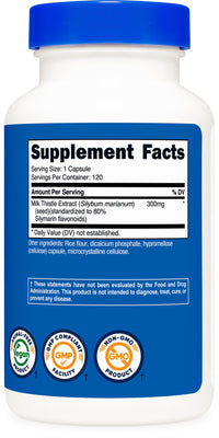 Thumbnail for Nutricost Milk Thistle Capsules 300mg, 120 Capsules (80% Silymarin) - Gluten-Free & Non-GMO