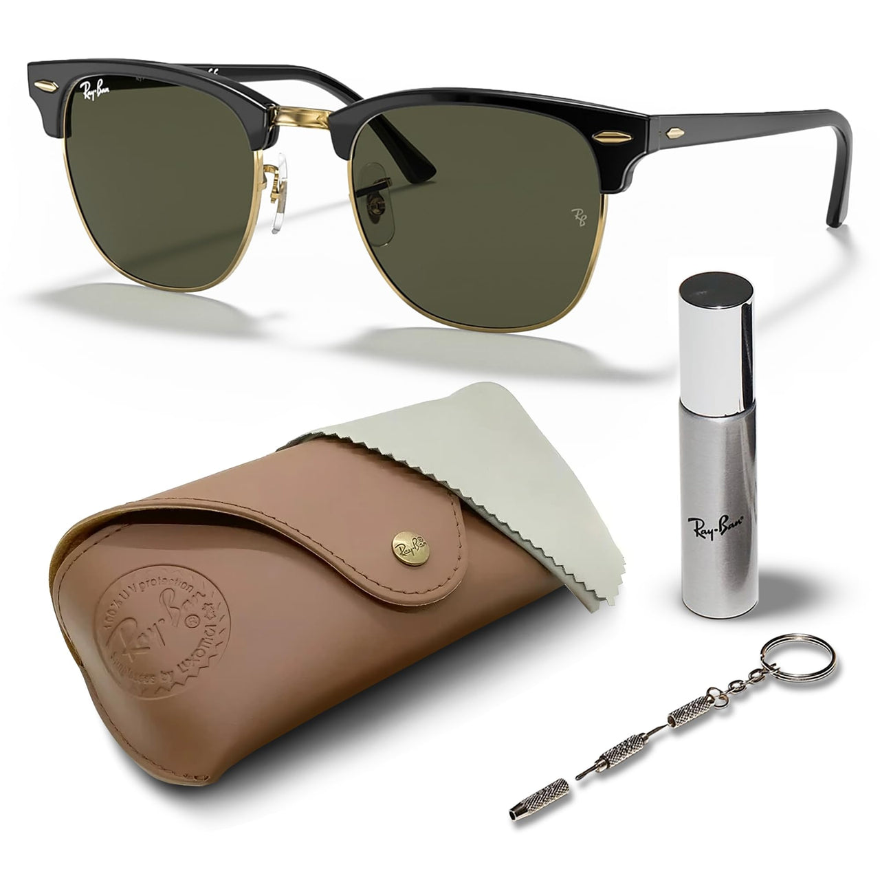Ray-Ban RB3016 CLUBMASTER CLASSIC Square Shaped Non-Polarized Sunglasses for Men & Women – Includes Official RAYBAN Eyewear Kit – Ideal Formal & Casual Wear Sunglasses – G-15 Green Lens