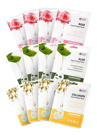 Thumbnail for SNP Supercharged Sheet Mask Set | Variety Sheet of 4-Collagen, 4-Aloe, 4-Rose Face Mask Sheet | Facial Mask for Hydrating and Moisturizing | Korean Skincare Gift Set | 12 Sheets