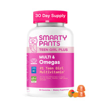 Thumbnail for SmartyPants Teen Girl Multivitamin Gummies, Omega 3 (DHA/EPA), Vitamin C, D3, B12, Vitamin A, K & Zinc, Biotin to Support Hair, Skin & Nails, Gluten Free, 60 Count (30 Day Supply)