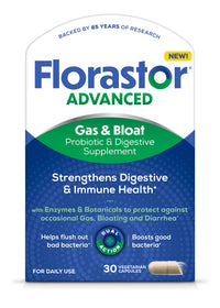 Thumbnail for Florastor Advanced Gas and Bloat Probiotic, Digestive Enzymes and Botanicals, Plus Probiotics for Digestive Health, 30 Capsules