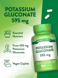 Thumbnail for Nature's Truth Potassium Gluconate 595mg | 100 Caplets | Vegan, Non-GMO, Gluten Free Supplement