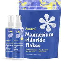 Thumbnail for ASUTRA Topical Magnesium Bundle, 4 fl oz Magnesium Oil Spray (Pack of 2), 4 lb Bag of Bath Flakes, Rapid Absorption, Pure and Odorless, Derived from Zechstein Seabed