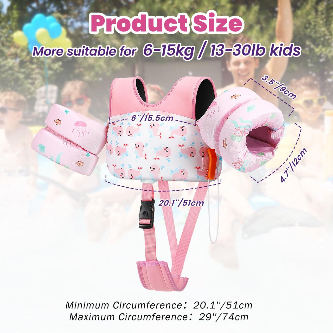 HeySplash Toddler Swim Vest, Toddler Floaties Fit 13-30 Lbs, Puddle Kids Jumper with Adjustable Strap, Pool Float Jacket Arm Floaties Baby Floatie Water Wing, Pool Sea Swimming Aid