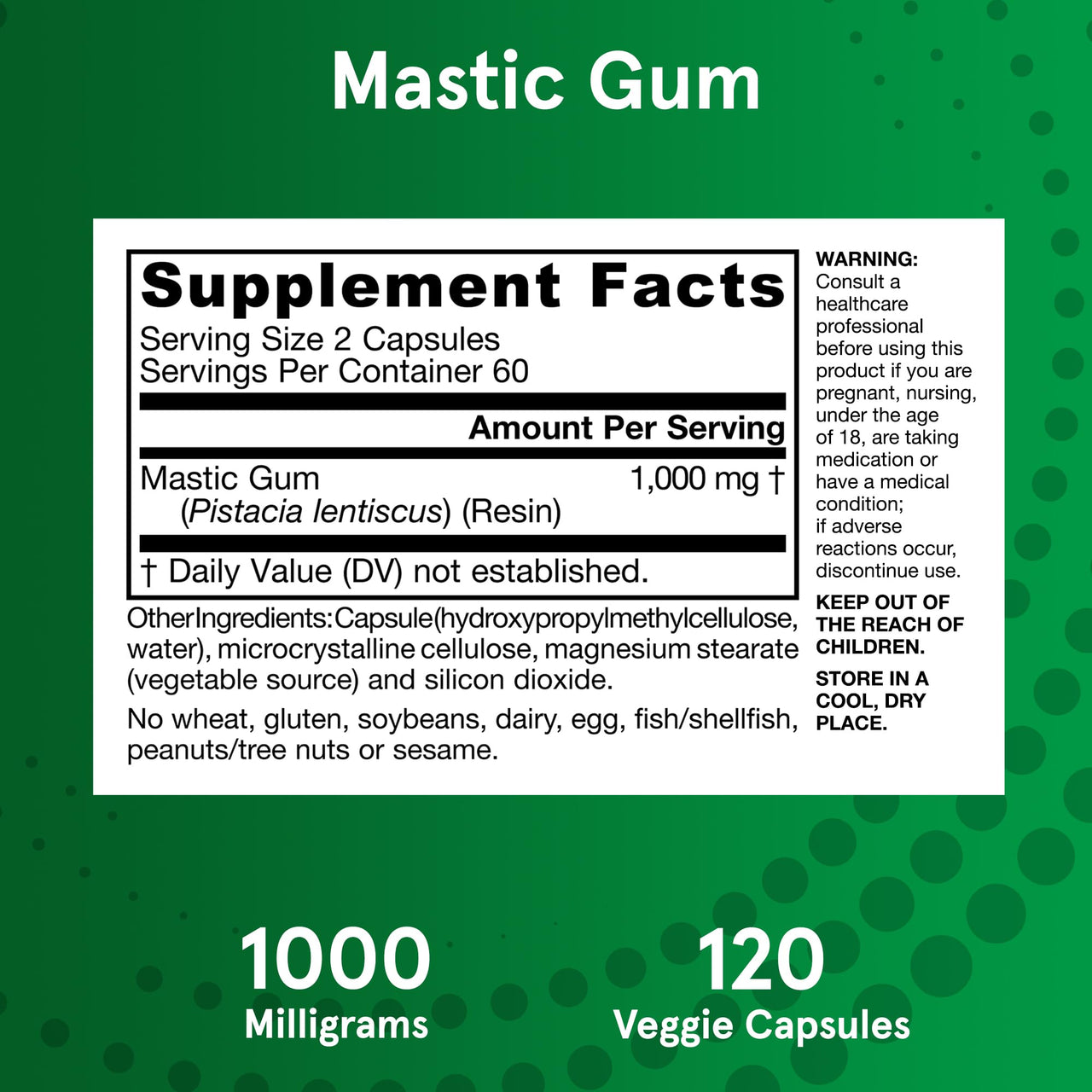 Jarrow Formulas Mastic Gum 1000 mg - 120 Veggie Caps - Mastic Gum Capsules Supporting Stomach and Duodenal Health - 60 Servings