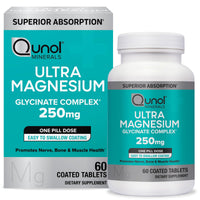 Thumbnail for Qunol Magnesium Glycinate Complex, Gentle on Stomach, 250mg One Pill Dose, Superior-Absorption Magnesium, Nerve, Bone and Muscle Health Supplement, 60 Count (Pack of 1)