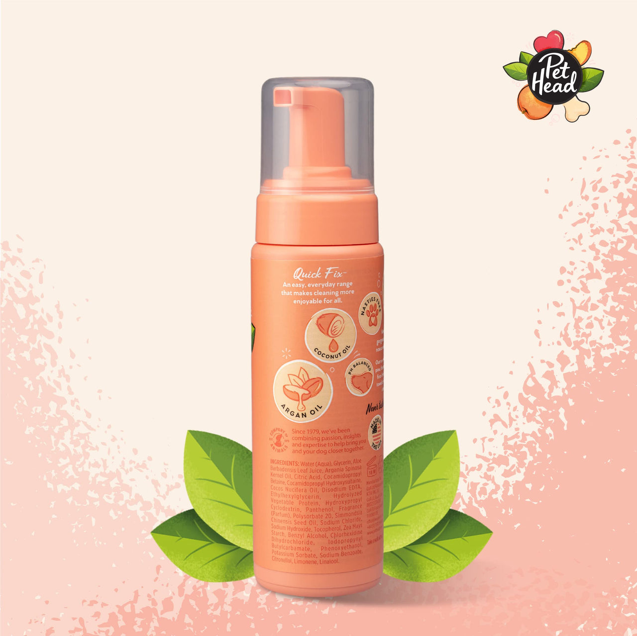 Pet Head Quick Fix Dog Grooming Foam | Peach Scent | No Rinse Dog Shampoo for Smelly Dogs | Nourishes and Deodorizes Pet Coat & Skin | Vegan | Gentle Formula for Puppies | Made in USA | 6.7 fl. oz.