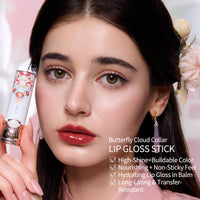 Thumbnail for Flower Knows Butterfly Cloud Collar Glossy Lipstick,Hydrating Solid Lip Gloss,Moisturizing Red Tinted Lip Balm,Long Lasting Lip Gloss in Balm for Girls&Women,(C09 Camellia)
