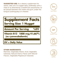 Thumbnail for Solgar Sublingual Vitamin B12 1000 mcg - 100 Nuggets - Non-GMO, Vegan, Gluten Free, Dairy Free, Kosher, Halal - 100 Servings