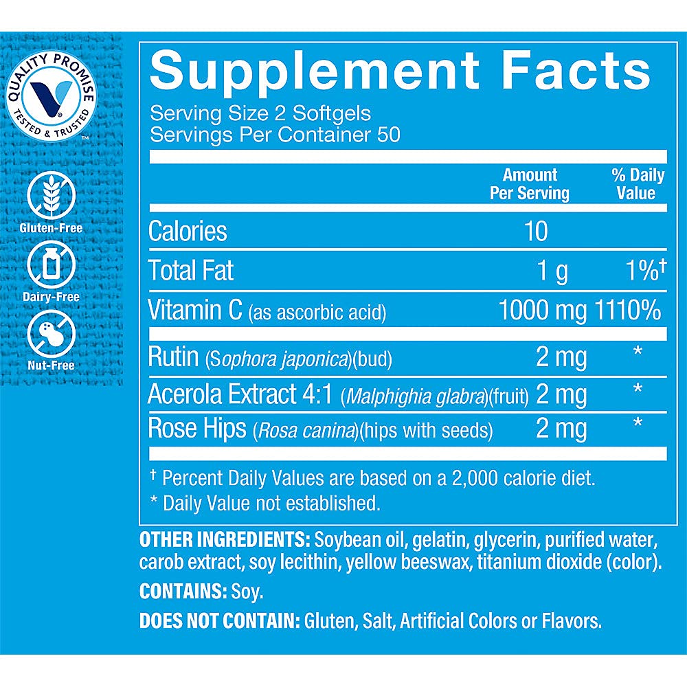 The Vitamin Shoppe Vitamin C 1,000MG - Immune Support, Antioxidant Protection & Collagen Formation, Daily Vitamin (100 Softgels)