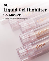 Thumbnail for Glint Liquid Gel Highlighter (Dewy Moon, 0.1oz + Glosser, 0.1oz) - Multi-Use Face & Body Gloss Set for Smooth Glow and Long-Lasting Healthy Radiance. Korean Makeup for Eyes, Cheeks, Nose & Lips