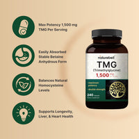 Thumbnail for NatureBell TMG Supplements 1,500mg, 240 Capsules | Max Strength Betaine Anhydrous Trimethylglycine – Supports Healthy Homocysteine Balance, Heart & Liver Health – Non-GMO, Gluten Free