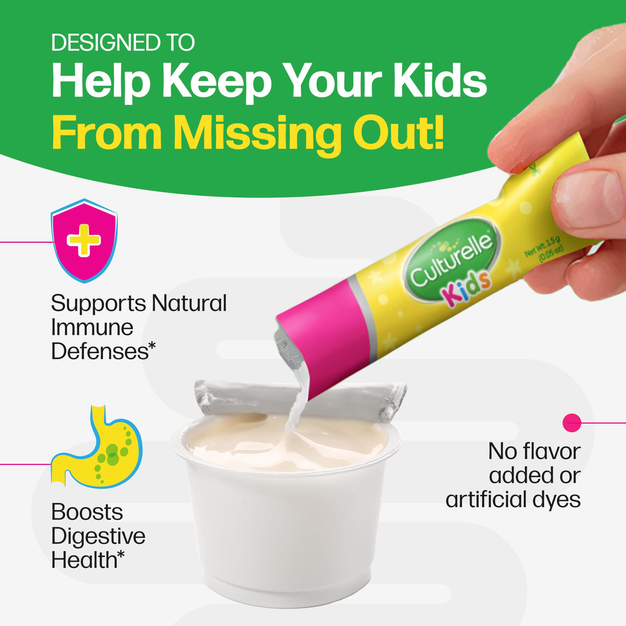 Culturelle Kids Daily Probiotic Packets for Kids, (Ages 3+) - 50 Count – From the #1 Pediatrician-Recommended Brand – Flavorless Daily Probiotics for Digestive Health & Immune Support