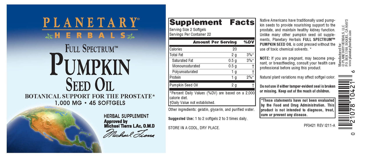 Planetary Formulations - Pumpkin Seed Oil, 45 softgels