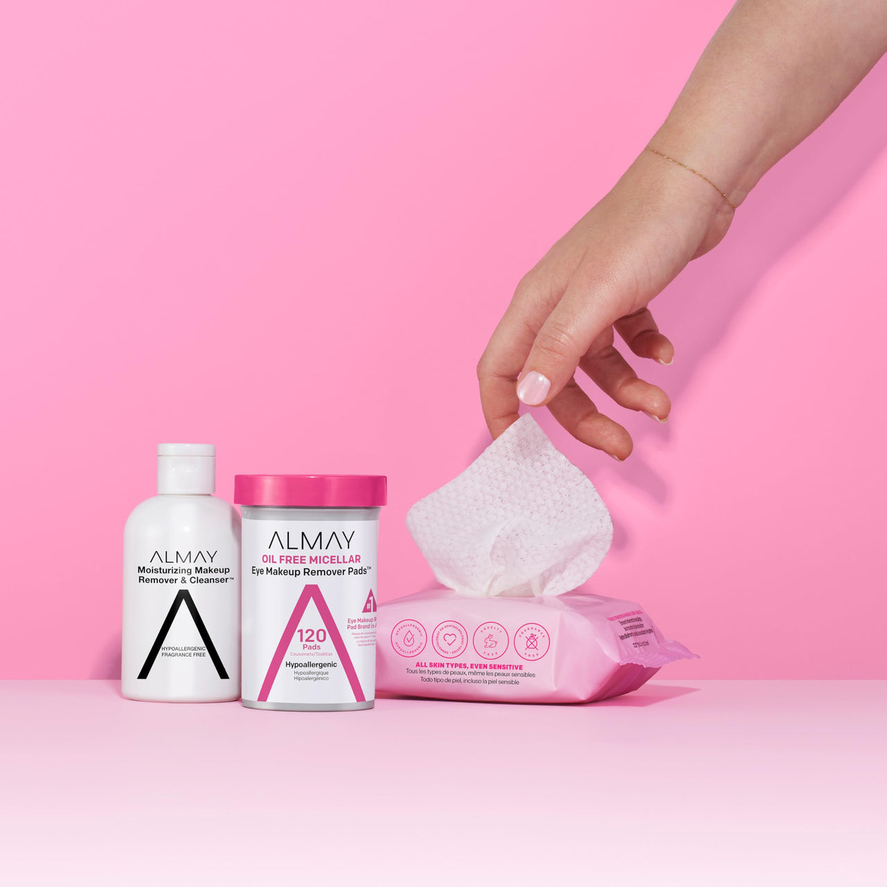 Almay Makeup Remover Pads, Micellar Gentle, Hypoallergenic, Fragrance-Free, Dermatologist & Ophthalmologist Tested (Packaging May Vary), 120 count