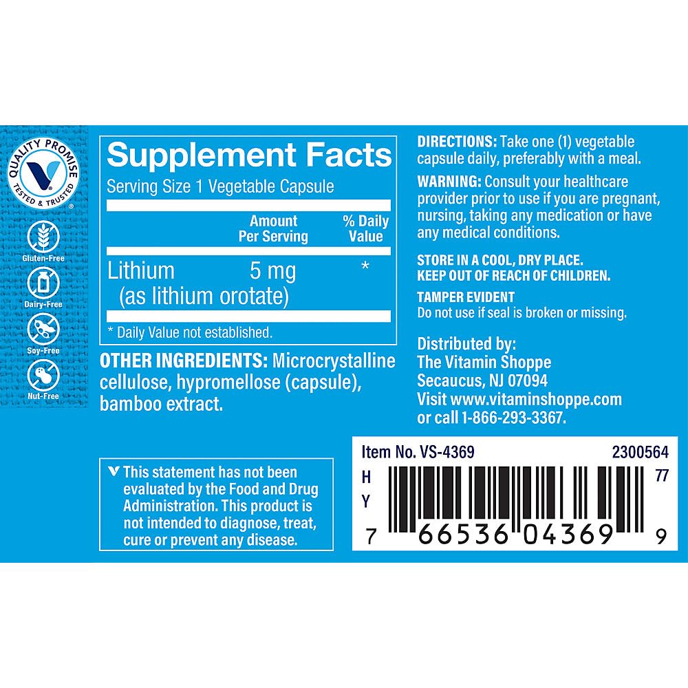 The Vitamin Shoppe Lithium Orotate Brain Nervous System Support (120 Capsules)