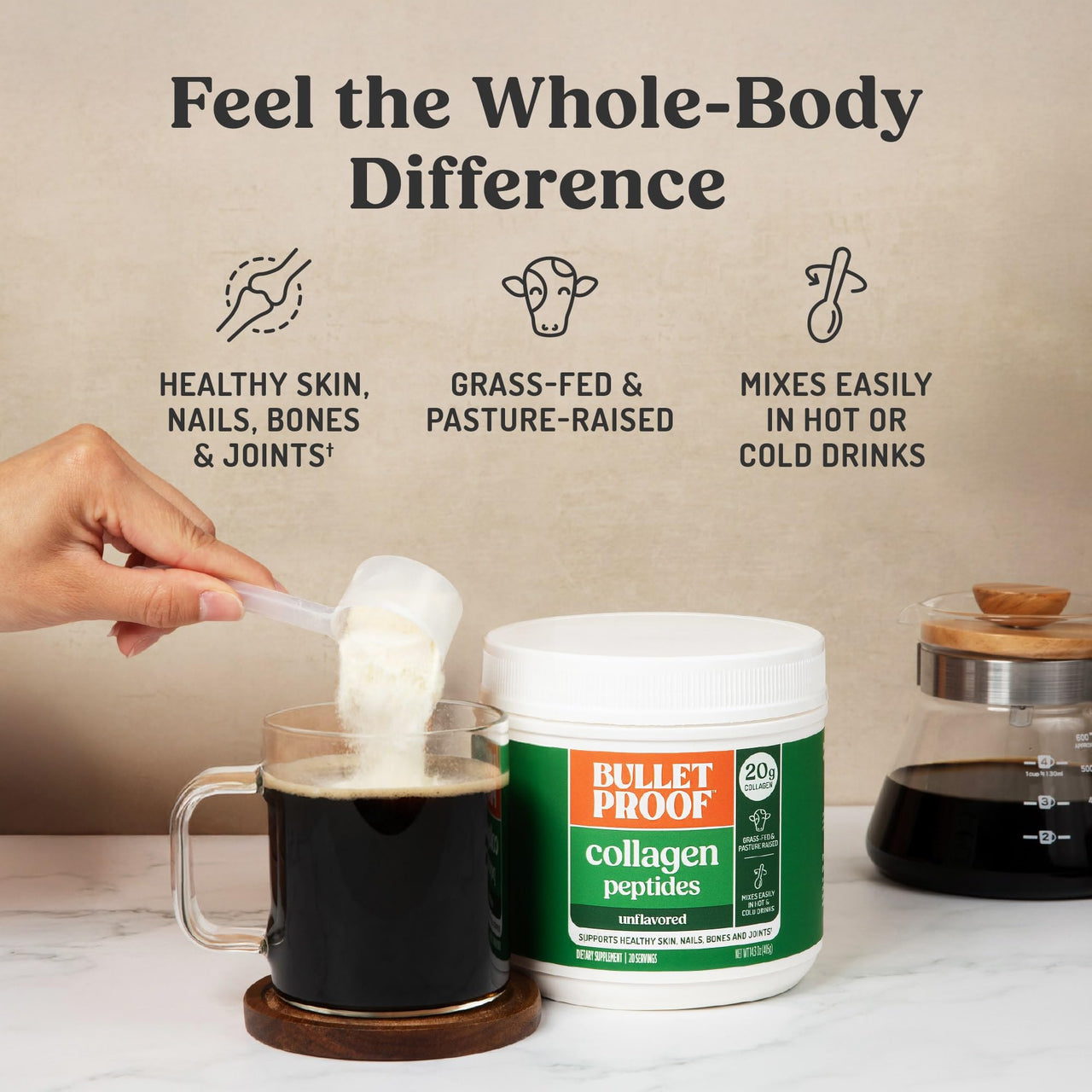 Bulletproof Unflavored Collagen Peptides Powder with MCT Oil, 14.3 Ounces, Grass-Fed Collagen Protein for Skin, Bone and Joint Support, Pasture Raised, No Added Hormones