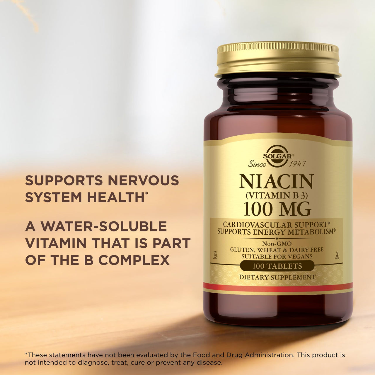 Solgar Niacin (Vitamin B3) 100 mg - 100 Tablets - Supports Energy Metabolism - Non-GMO, Vegan, Gluten Free, Dairy Free, Kosher - 100 Servings