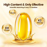 Thumbnail for Vitamin D3 K2 10000 IU with MK7-300 Virgin Coconut Oil Softgels, 2 in 1 Vitamins D & K Complex | Vitamina D3 con K2 | Supports Calcium Absorption, Bone, Immune, & Heart Health – Easy to Swallow