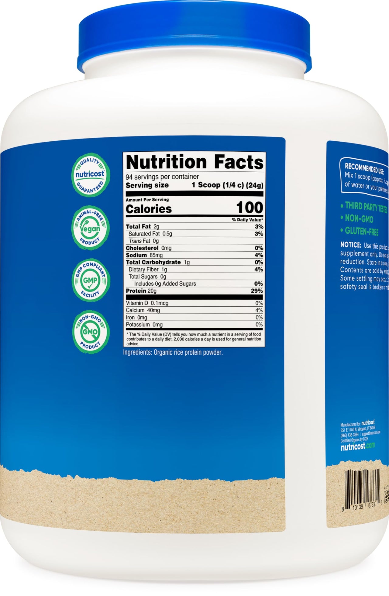 Nutricost Organic Rice Protein Powder (5 LB) - Gluten-Free, GMO-Free (from Brown Rice)