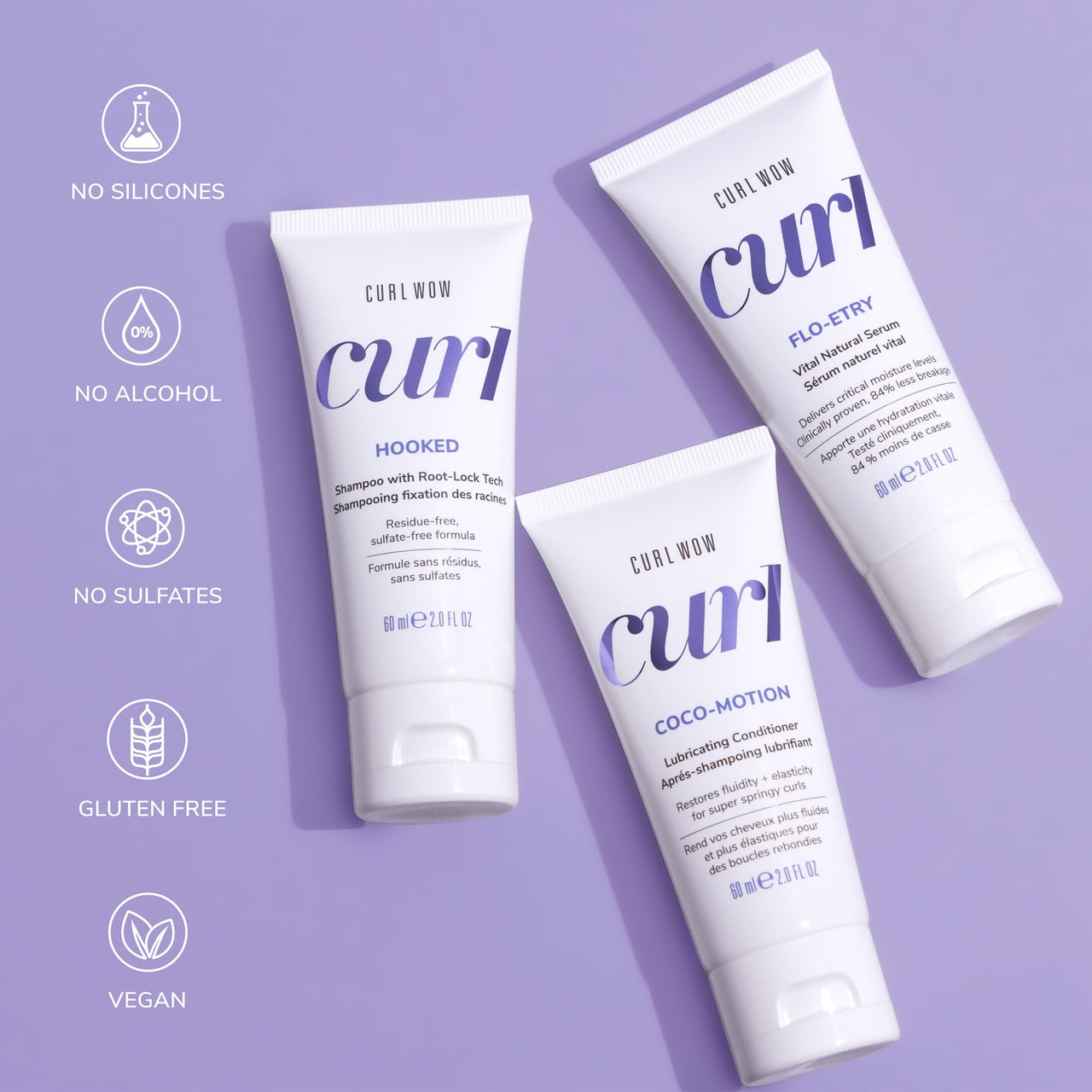COLOR WOW Curl Wow Perfect Curls Starter Set | 3 piece Curl Wow starter set including deluxe travel size HOOKED Shampoo, COCO-MOTION Conditioner & FLO-ETRY Serum 2.0 Fl Oz (Pack of 3)