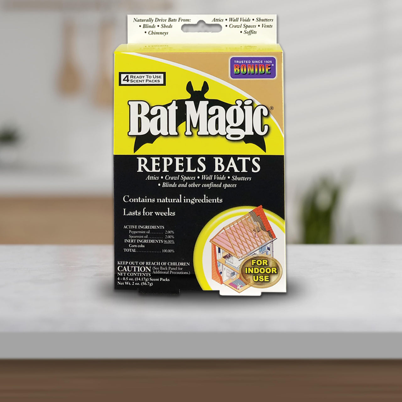 Bonide Bat Magic Bat Repellent, Pack of 4 Ready-to-Use Peppermint Oil Scent Packs for Long Lasting Indoor Bat Control