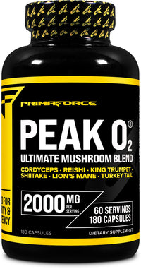 Thumbnail for Primaforce Peak O2 Performance Mushroom Powered Oxygen Absorption Booster (180 Capsules) (2,000 mg Per Serving, 60 Servings) - Athletic Performance Supplement, Ultimate Mushroom Blend