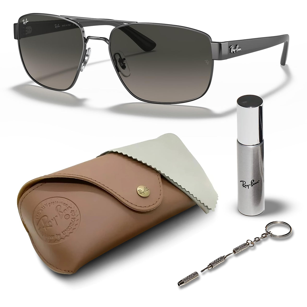 Ray-Ban RB3663 Square-Round Shaped Non-Polarized Sunglasses for Men – Includes Official RAYBAN Eyewear Kit – Ideal Formal & Casual Wear Sunglasses – Grey Gradient Lens