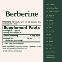 Thumbnail for Nature’s Bounty Berberine 1000mg Capsules, Supports Heart Health, Cholesterol & Blood Sugar Levels in a Normal Range, Non-GMO Supplement, 60 Count