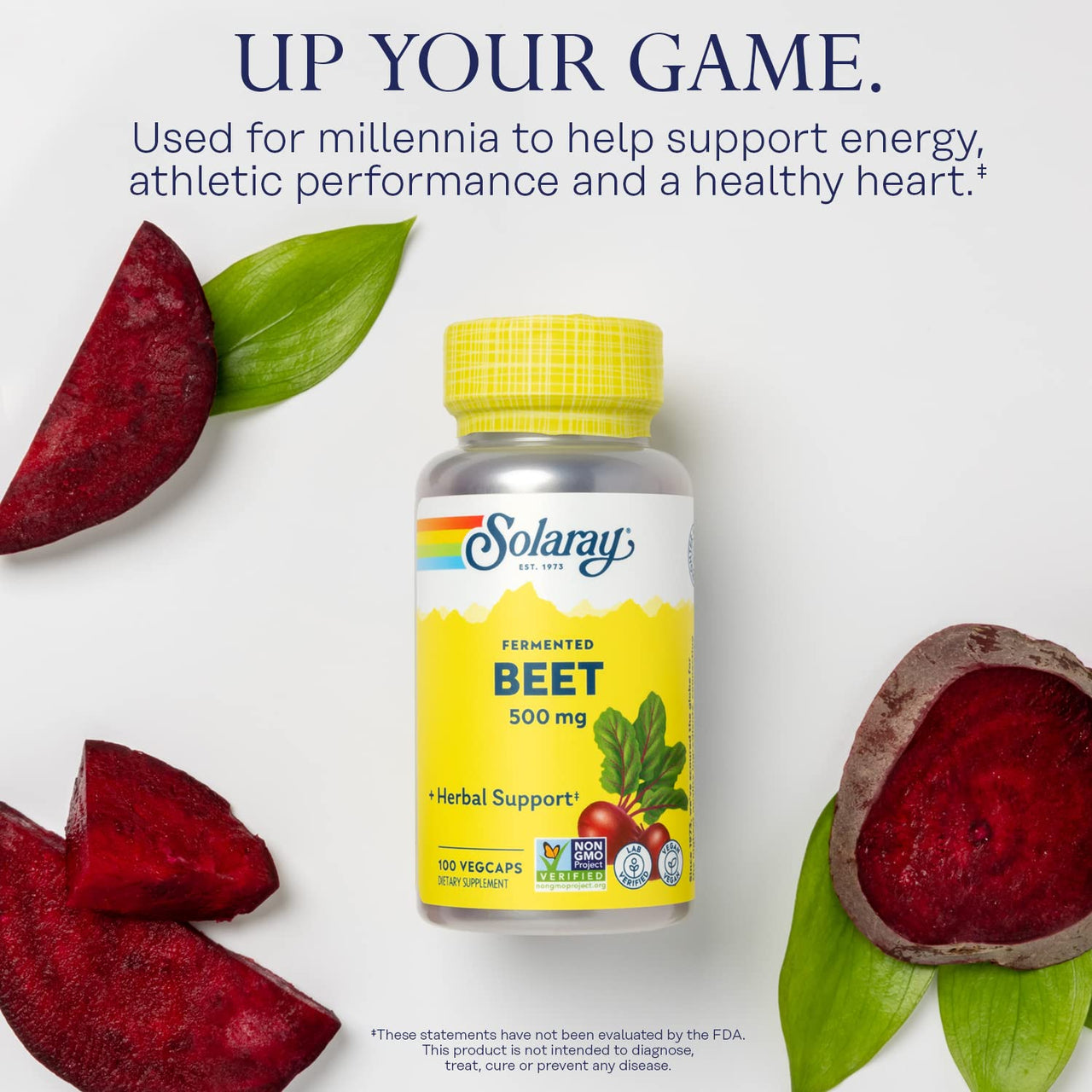SOLARAY Fermented Beet Root Extract from Organic Beets - Beet Root Capsules Traditionally Used for Energy, Endurance, Blood Flow, Heart Health Support - Vegan, Non-GMO, 60-Day Guarantee, 100 VegCaps