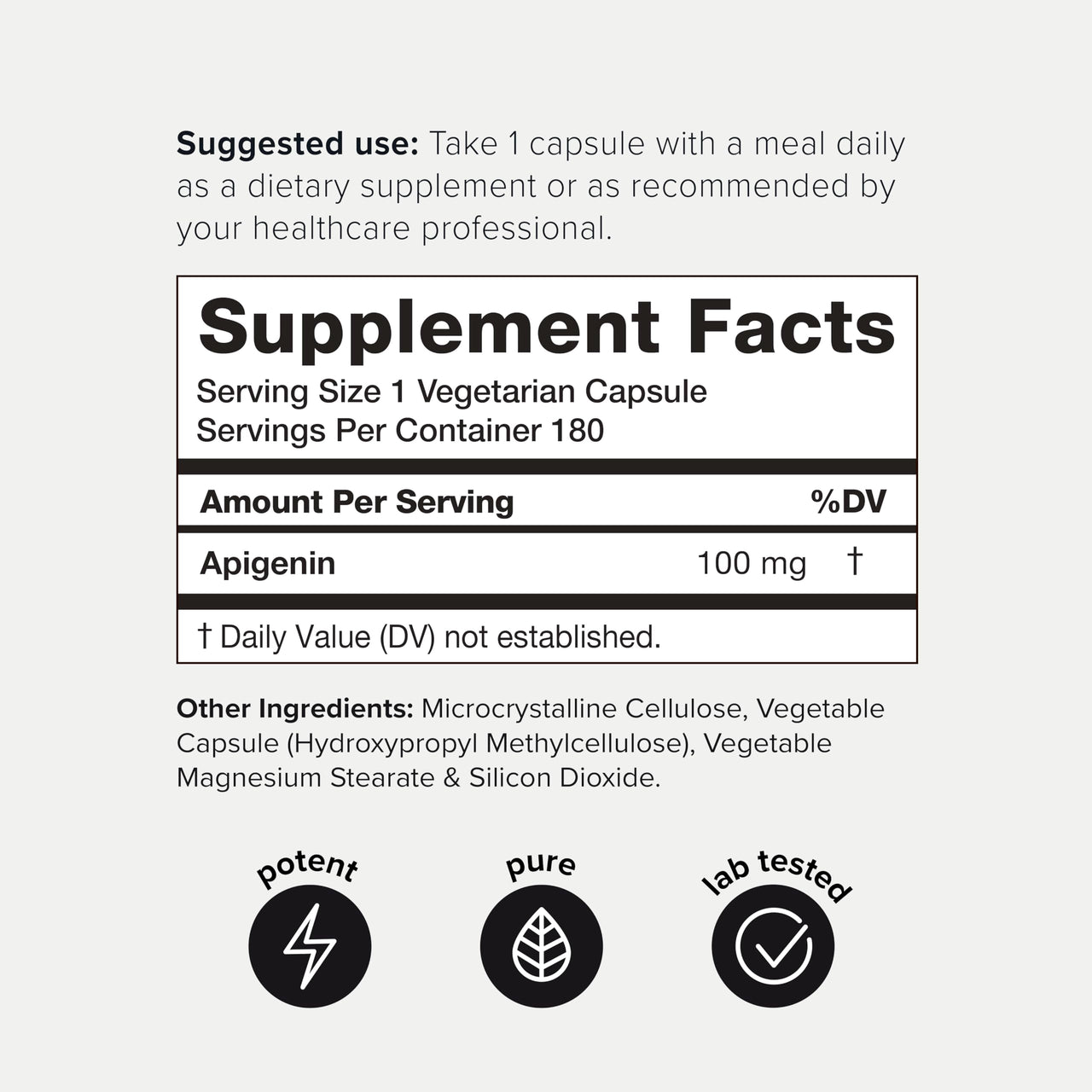 Toniiq Ultra High Strength Apigenin - 100mg Concentrated Formula - 98%+ Highly Purified - 180 Vegetarian Capsules