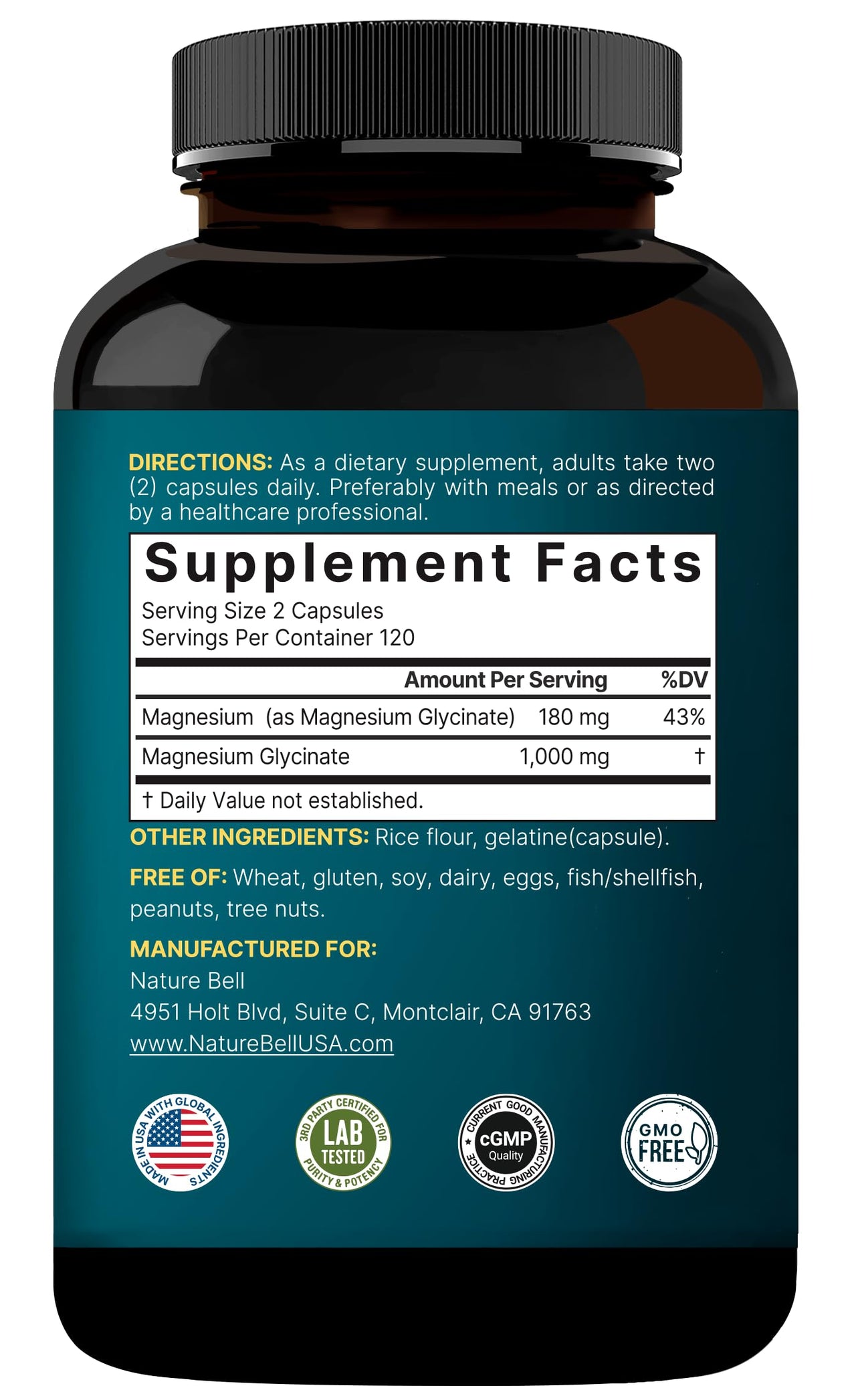 NatureBell Magnesium Glycinate 1,000mg, 240 Capsules | 500mg per Capsule | 100% Chelated & Purified | Sleep, Muscle & Nerve Support | Non-GMO, Gluten-Free
