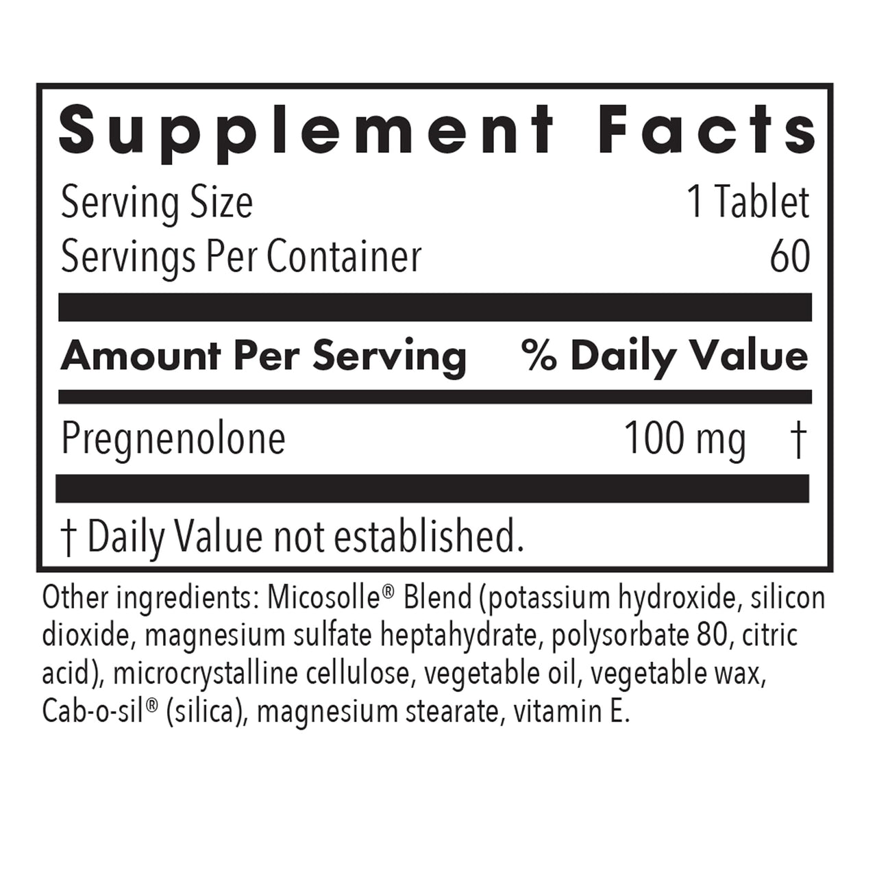 Allergy Research Group ARG Pregnenolone 100 mg - Micronized Hormone Precursor Support - Highly Bioavailable - Hypoallergenic - 60 Servings - 60 Scored Tablets