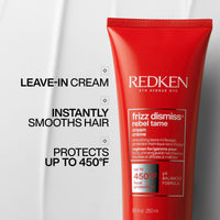 Thumbnail for Redken Frizz Dismiss Rebel Tame Heat Protective Leave-In Cream For Frizzy Hair - Protects Hair Against Frizz, 8 Oz