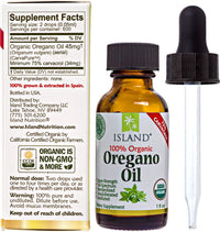 Thumbnail for Island Nutrition, Oregano Oil Organic Liquid Drops - 100% Pure & Undiluted - USDA-Certified Organic (1 oz) 75% Carvacrol - Grown in Spain - Immune Support Supplement with Oil of Oregano.