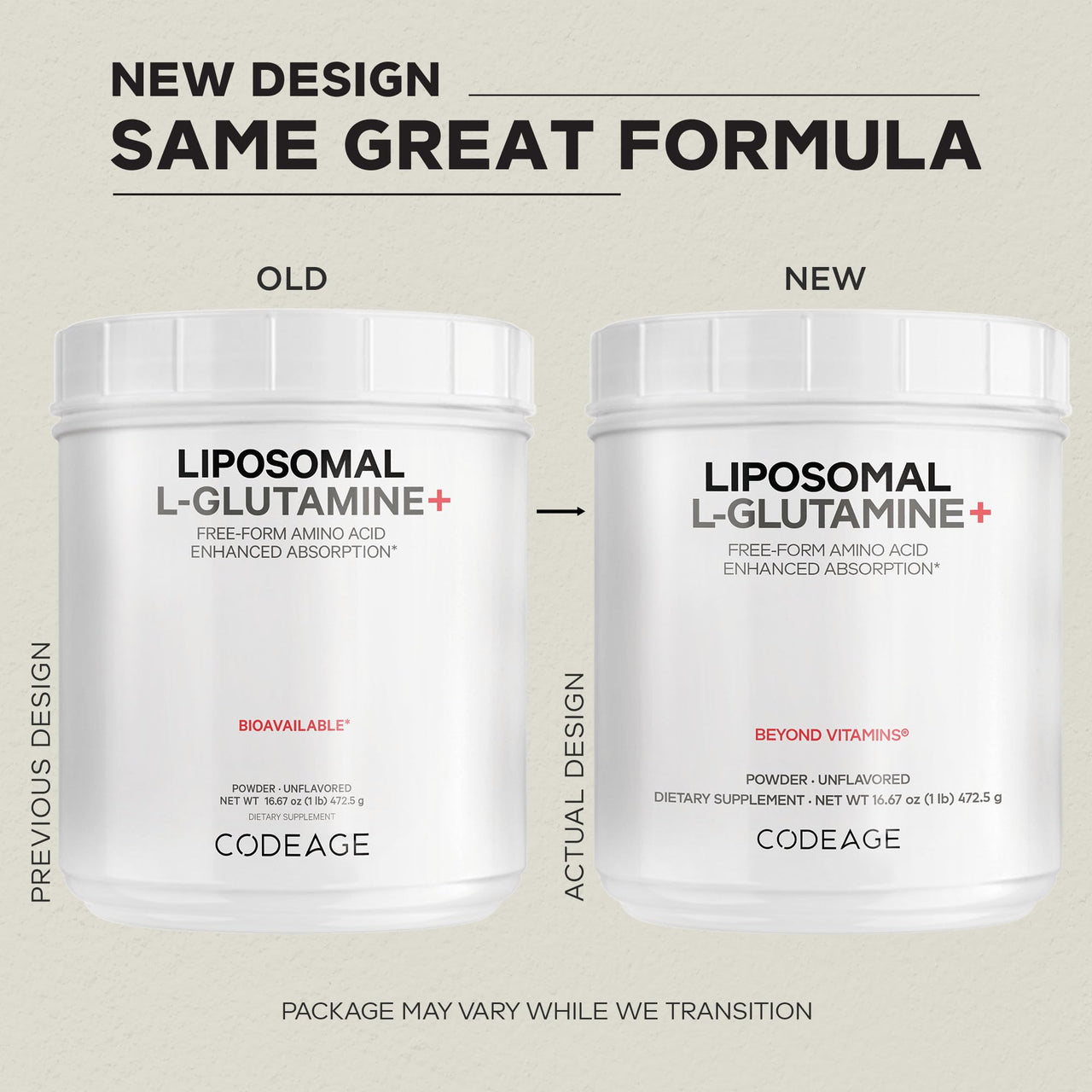 Codeage Liposomal L-Glutamine Powder - High-Potency L-Glutamine 5,000 mg per Serving - 3-Month Supply - Liposomal Delivery, Free-Form Amino Acid, Unflavored Glutamine - Non-GMO Gluten-Free - 16.67 oz