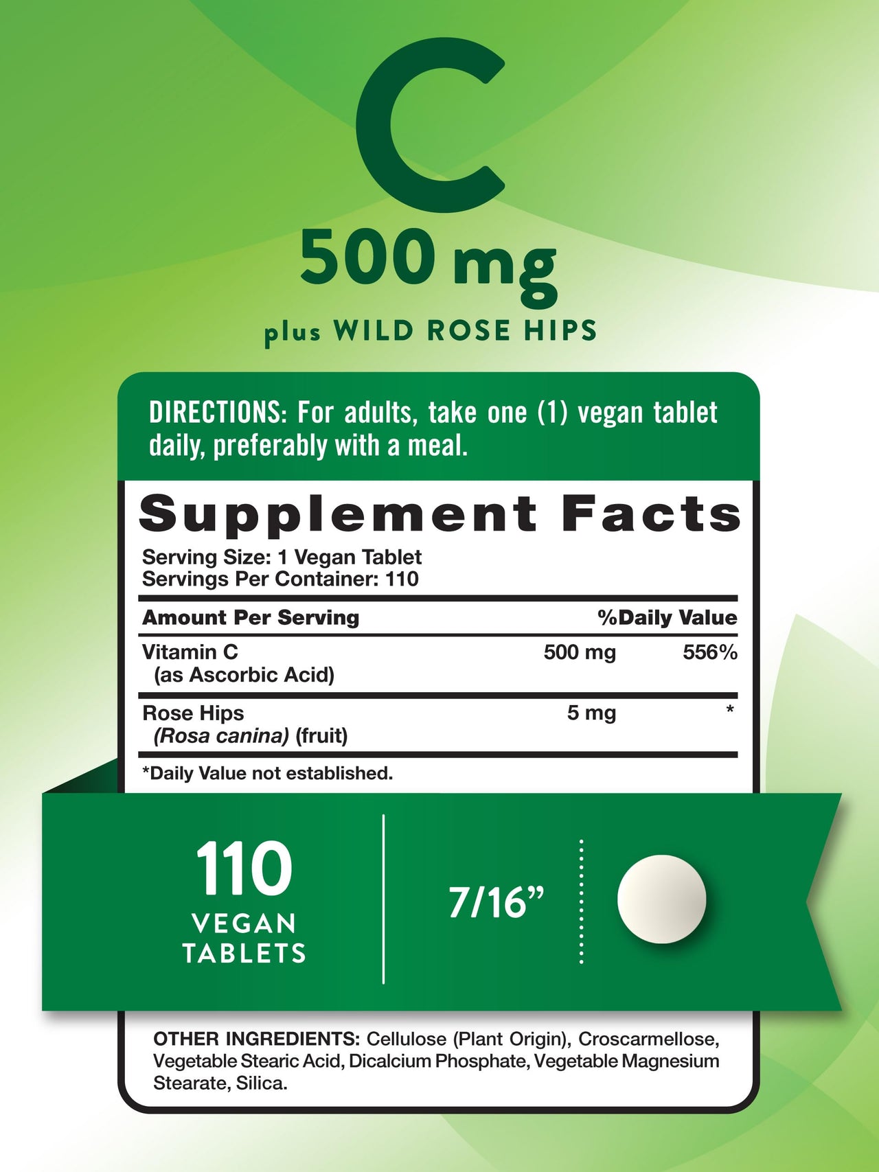 Nature's Truth Vitamin C with Rose Hips 500 mg | 110 Tablets | Vegan, Non-GMO & Gluten Free Supplement