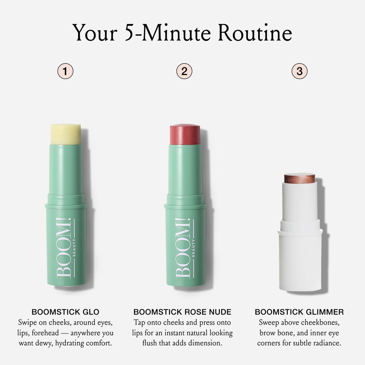 Boomstick Trio ® Rose Nude 3 Pack Cream Blush Makeup - Rose Nude Blush Stick, Highlighter Stick & Moisturizer for Cheeks, Eyes & Lips - Boom Sticks by Cindy Joseph for Older Women