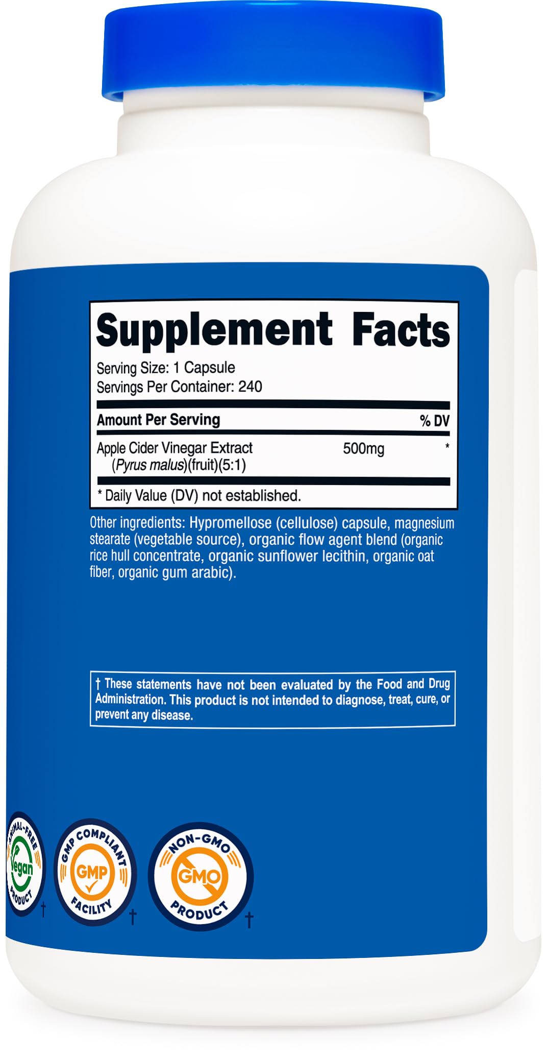 Nutricost Apple Cider Vinegar Capsules 500mg, 240 Vegetarian Capsules - Natural, Vegetarian, GMP, Non-GMO and Gluten Free