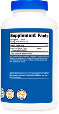 Thumbnail for Nutricost Apple Cider Vinegar Capsules 500mg, 240 Vegetarian Capsules - Natural, Vegetarian, GMP, Non-GMO and Gluten Free