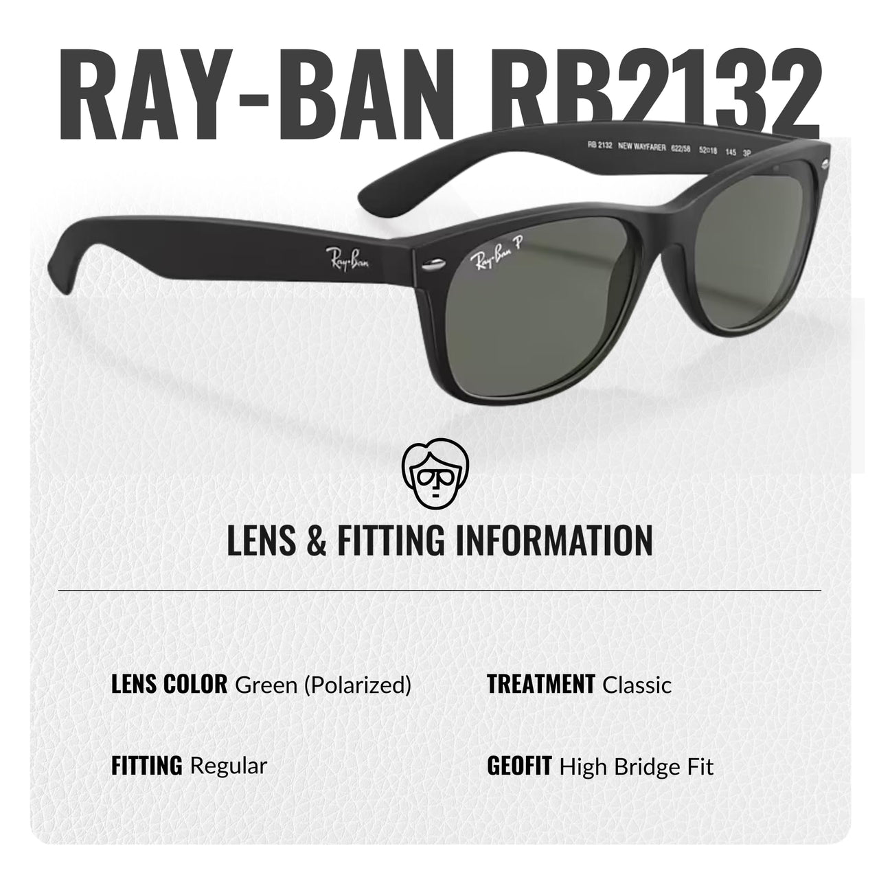 Ray-Ban RB2132 New Wayfarer Classic Polarized Square Shape Sunglasses for Men and Women- Timeless Classic Sun Glasses with Modern Elegance - Premium UV Protection - Designer Men's & Women's Sunglasses