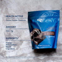 Thumbnail for Blueprint Bryan Johnson Non Dairy Cocoa Powder - 7.5% Flavanols, 100% Pure Cocoa, Low Fat Unsweetened Cocoa, Undutched, Keto Friendly, Great for Baking & Cooking, Tested for Heavy Metals (12 Ounces)