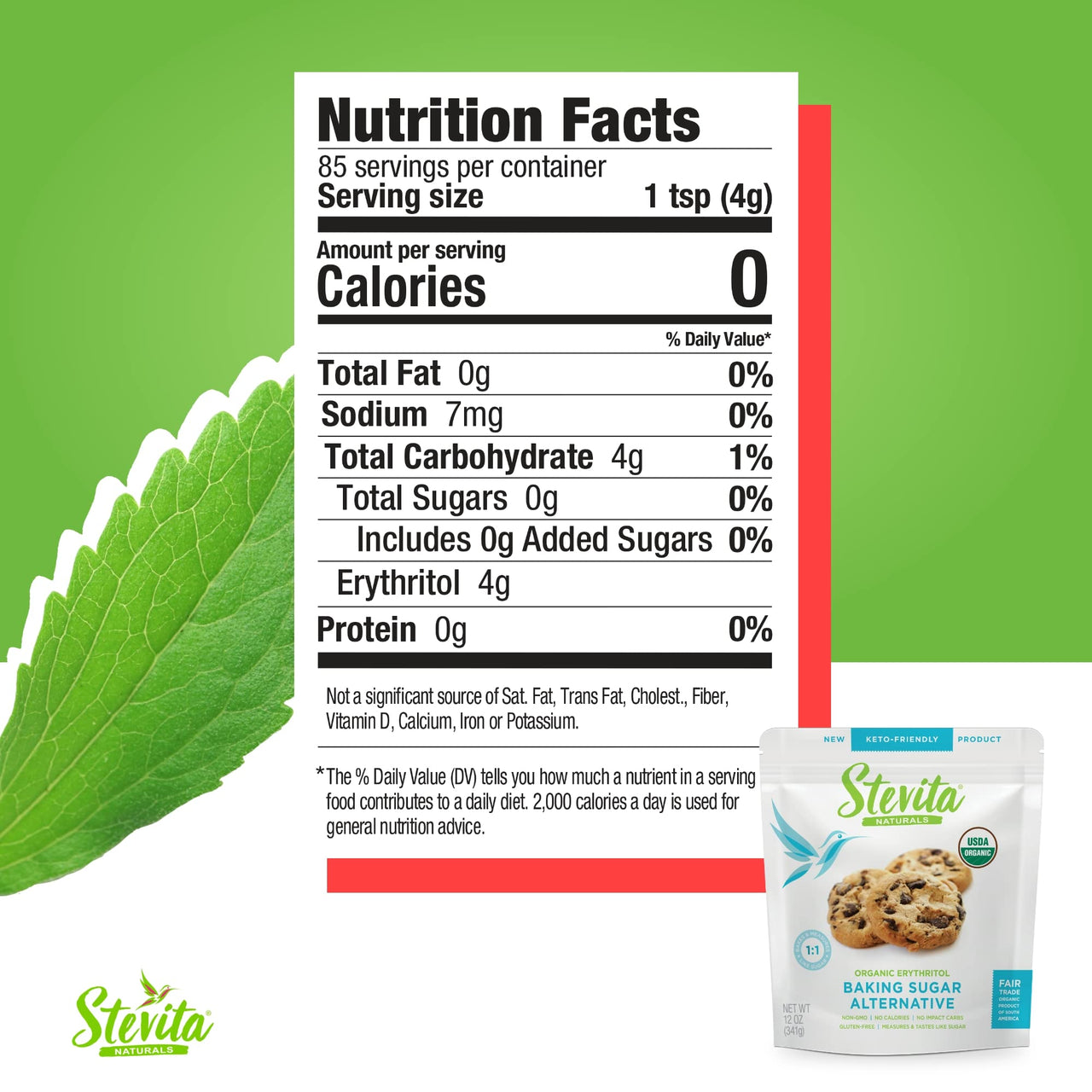 Stevita Organic Erythritol Bake-It-Better Pouch - 12 oz - Baking Sugar Alternative with Stevia & Erythritol, No Calories - USDA Organic, Non-GMO, Vegan, Keto, Paleo, Gluten Free