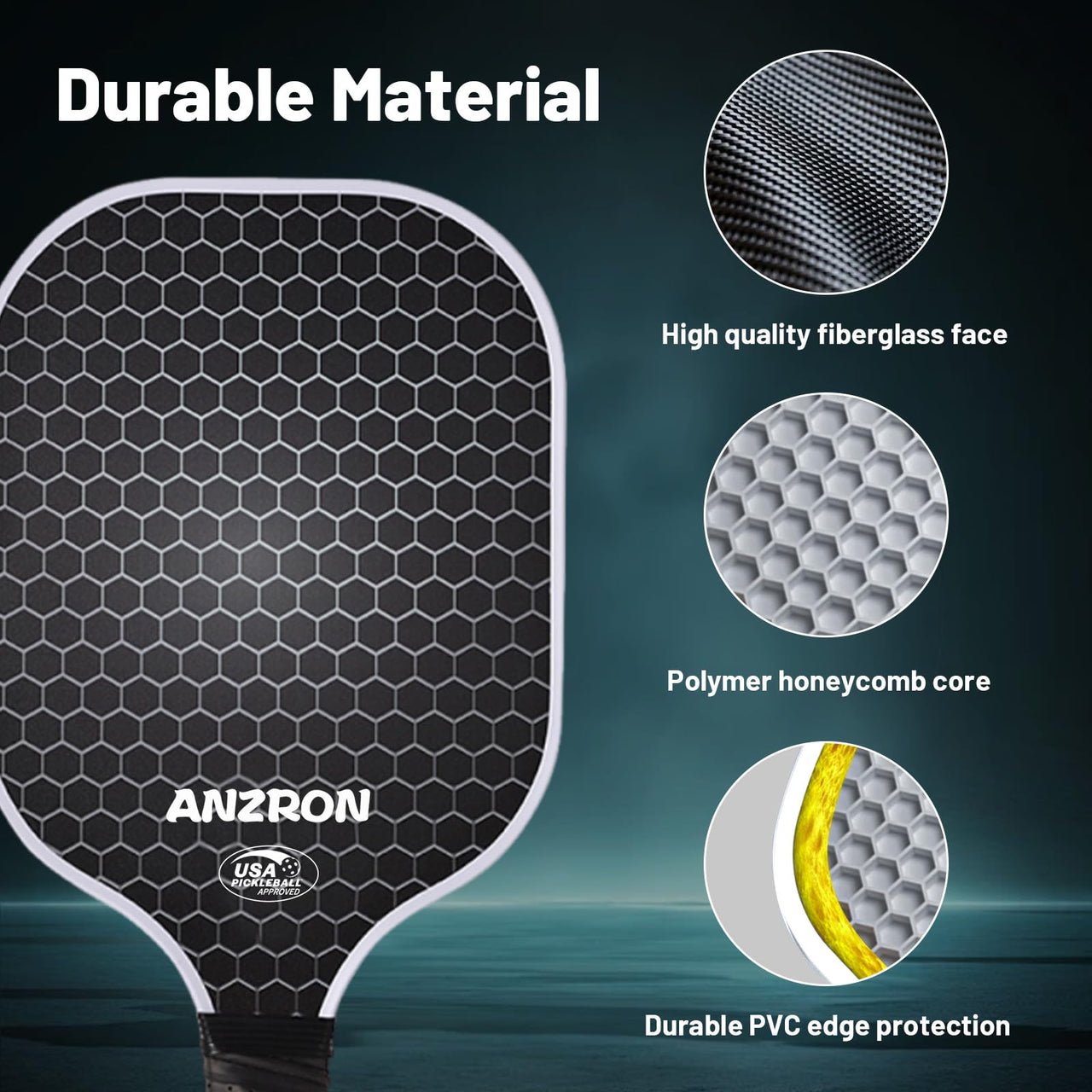 Beginner Pickleball Paddles Set of 2, 0.63” Fiberglass Pickleball Rackets with 4 Balls & Carry Bag, Lightweight Paddle Set for Men, Women & Youth