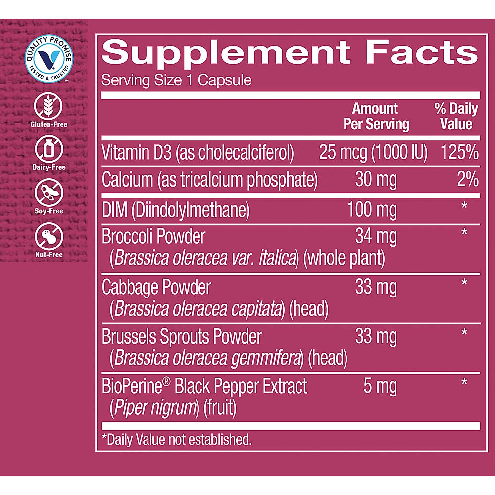 The Vitamin Shoppe DIM 100MG with Bioperine Black Pepper (60 Capsules)