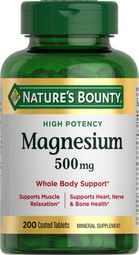 Thumbnail for Nature's Bounty Magnesium 500 mg Tablets, High Potency Magnesium Supplement for Bone & Muscle Health, Whole Body Support, 200 Count (Pack of 1)