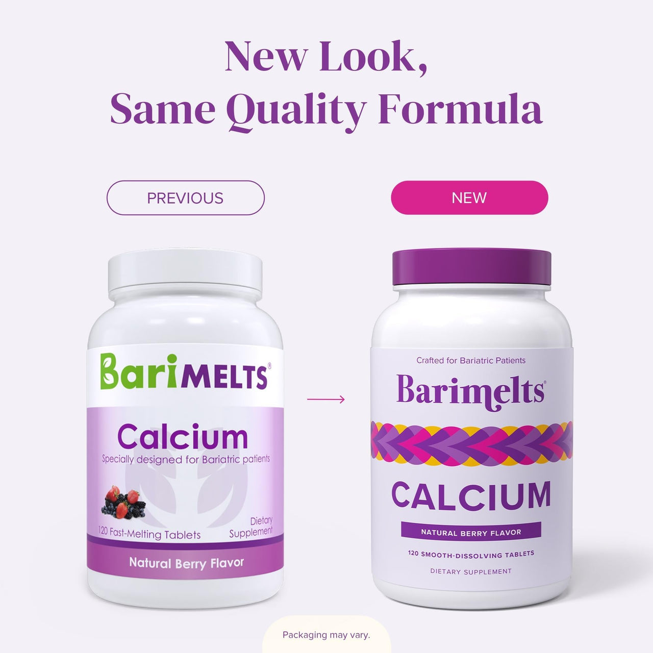 BariMelts Calcium Citrate with Vitamin D3 & Magnesium, 120 Smooth-Dissolving Tablets (1-Month Supply), Bariatric Calcium Supplements for Women, Natural Berry Flavor