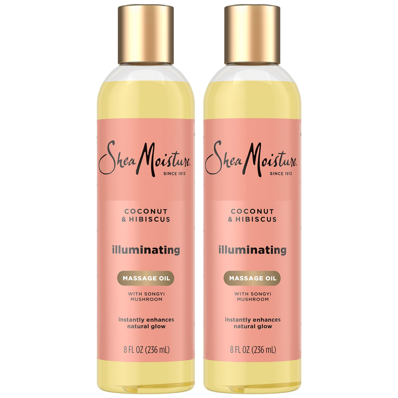 SheaMoisture Massage Oil, Illuminating Coconut & Hibiscus 2-Pack – Glow Up Essentials, 8 Oz Ea