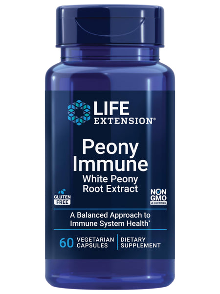 Life Extension Peony Immune, White Peony Root, Immune Health Support, Immune System, Gluten-Free, Non-GMO, Vegetarian, 60 Capsules